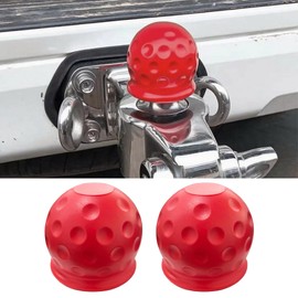 Tioollev 2 PCS Trailer Ball Cover, 2 Inch Rubber Waterproof Towing Hitch Ball Protective Cover, Universal Dustproof Tow Ball Sleeve Replacement for Truck RV Trailer, Car Accessories (Red)
