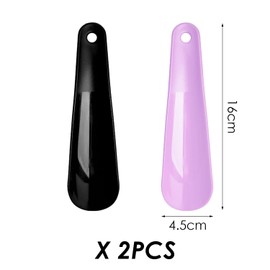 GDFHBD 2 Pieces Mini Plastic Shoe Horns, Portable Shoe Horns, Shoe Wear Auxiliary Tools, Footwear Supplies (Black, Purple).