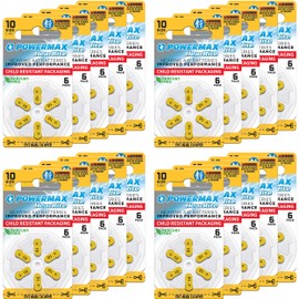 Powermax Size 10 Hearing Aid Batteries, 120 Count Long-Lasting Battery Pack, Yellow Long Tab for Easy Change