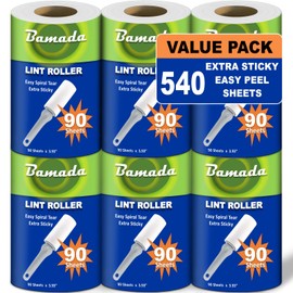 Lint Roller for Pet Hair, Pack of 6 with 540 Sheets, Easy Peel Lint Rollers for Clothes, Sofa, Furniture, Super Value Pack