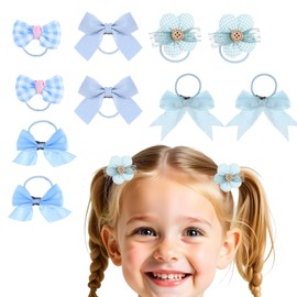 10 Stück Cute Haargummis mit Schleife, Blau Elastisches Haarbänder niedliche Blume Haargummi für Baby Mädchen Mädchen Kleinkind Zubehör