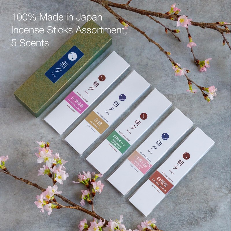 Asayu Japan Natural Incense Sticks Assortment, Set of 5, Made