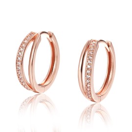 Women's Hoop Earrings, Ring Earrings, 18K Cording Silver 925 Zirconia Earrings, Silver Earrings, Original Luxury Gift Box Included, Sterling Silver, Cubic Zirconia