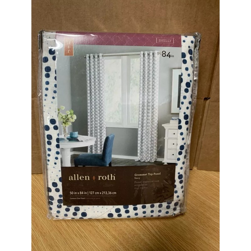 allen + roth 84'' White Navy Cotton Light Filtering Grommet