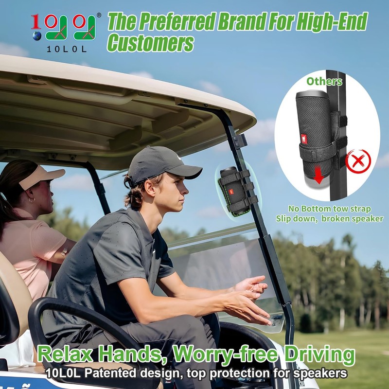 10L0L Upgraded Speaker Mount for Golf Cart Accessories, Adjustable Strap