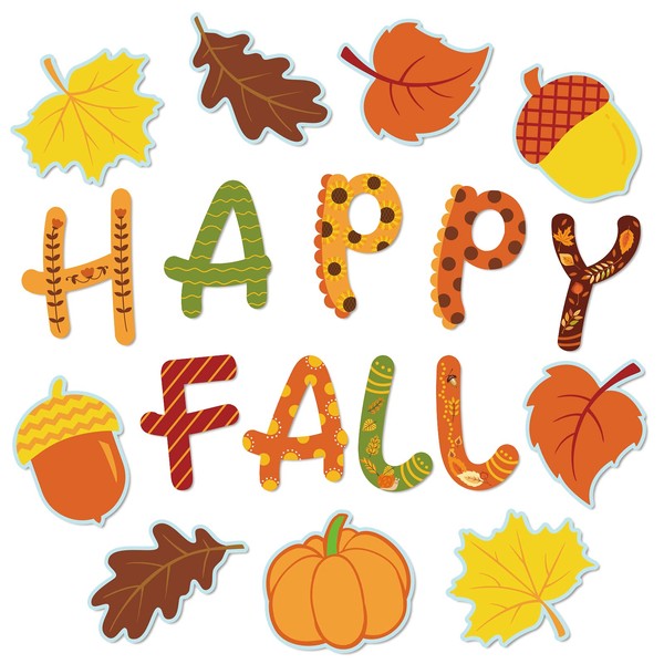Whaline 48Pcs Thanksgiving Happy Fall Cut-Outs Fall Classroom Bulletin Board