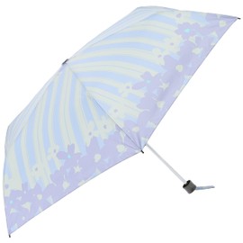 MOONBAT Sweet Jasmine Folding Umbrella, Rain Umbrella, With Strap, Light Blocking, UV Protection, Rain & Sun, 21.7 inches (55 cm), Women's Striped Flower, light purple