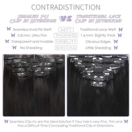 Lacer- 【Especificación de extensiones de cabello】 La NUEVA versión de actualización de tecnología Ultra Seamless Clip en extensiones de cabello humano; Longitud: 14-22"; Cantidad: 7 piezas/juego