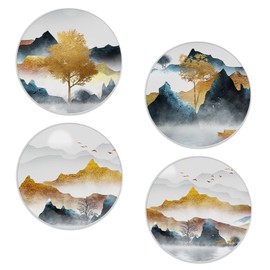 Coasters for Drinks,Modern Gold Mountain Tree Landscape Absorbent Coaster Set of 4 with Cork Base,Ceramic Drink Coasters for Cold Drinks Wine Glasses Cups Mugs,Housewarming Gifts for Home Decor