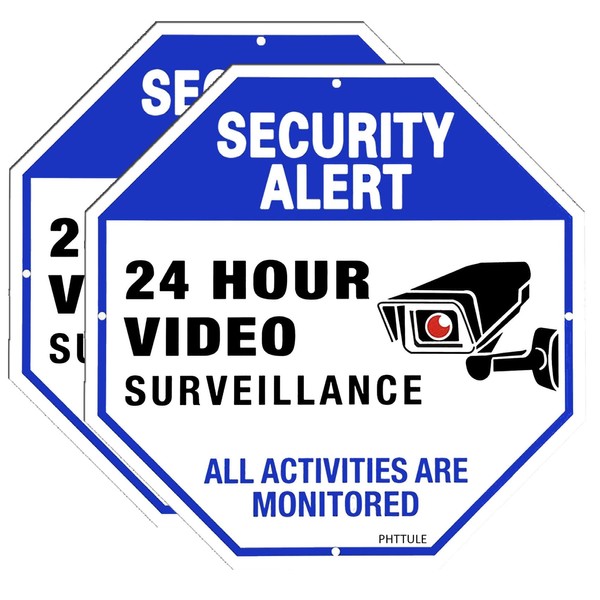 PHTTULE Security Camera Sign 2-Pack, Video Surveillance Signs Outdoor 10