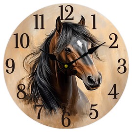 CHGCRAFT Horse Portrait Wall Clock 12 Inch Battery Operated Wall Clocks Non Ticking Silent Clocks Decorative Clock for Living Room Office Bedroom Home Decor
