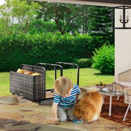 YITAHOME Outdoor Wicker Patio Poolside Float Storage, PE Rattan Rolling Pool Float Caddy for cushions, Floaties, Noodles, Life Vests, Beach Balls, Toys, Patio Furniture (Grey)