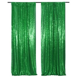 PartyDelight Green Sequin Backdrop Curtains 2FT X 8FT Sparkly 2 Panels for Wedding Party Room Decorations