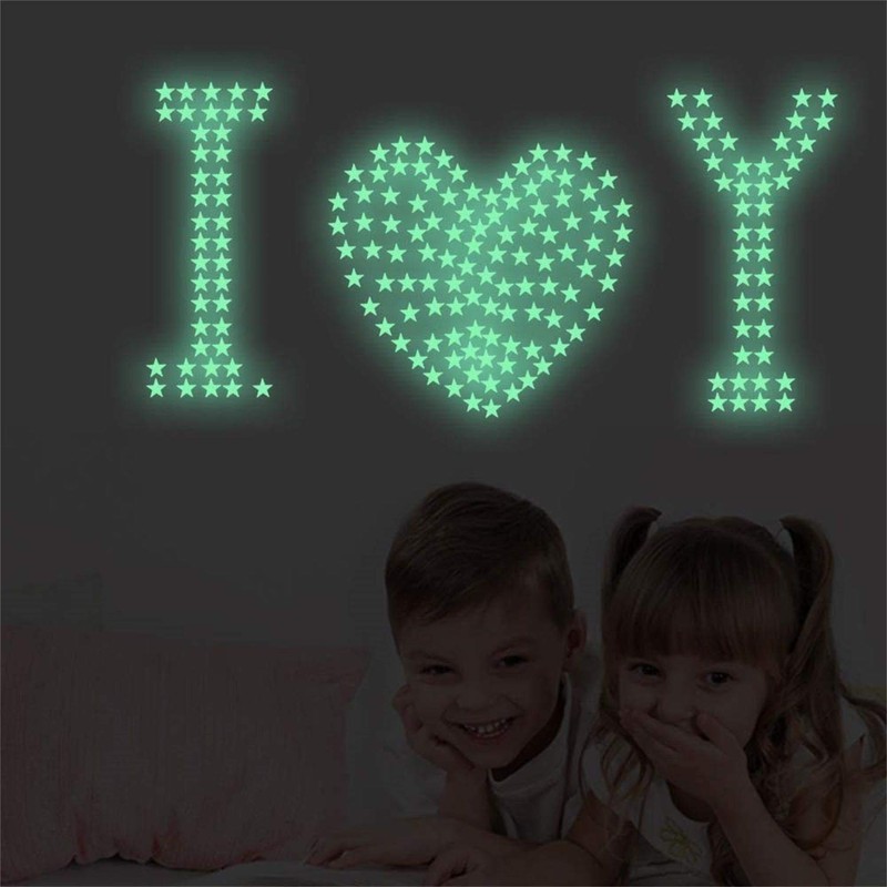 100Pcs Estrellas Fluorescente Pegatinas de Pared Techo Brillante en Oscuridad