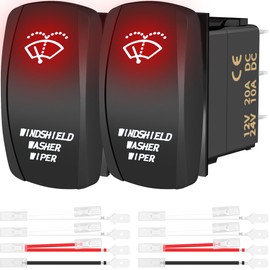 MKBKLLJY 2PCS Windshield Wiper Rocker Switch Red Led Light Momentary 7Pin 3 Positions DPDT (ON)-Off-(ON) 12V 24V with 6.3mm Terminal Transparent Sheath for Automotive Car Caravan Vessel Camper