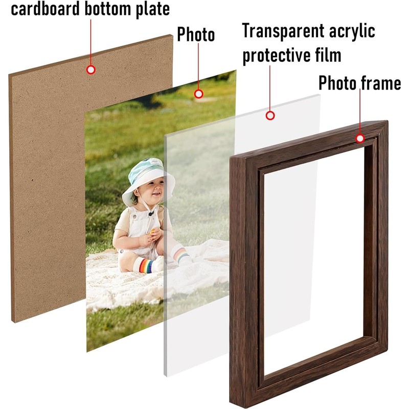 5-folding Hinged Picture Frames, 4x6 Inch High Definition Natural Wood