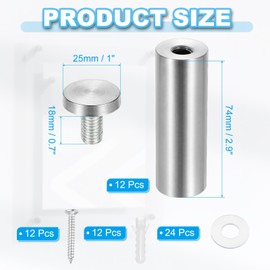 PATIKIL 25x80mm Standoff Screws, 12 Pack Stainless Steel Wall Mount Sign Standoffs Mounting Hardware Advertising Nail for Hanging Acrylic Picture Frame, Silver