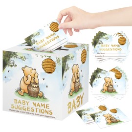 50Pcs Winnie Baby Name Suggestions Tickets with Box, the Pooh Baby Name Suggestions Box Set for Baby Shower, Baby Shower Invitations Baby Suggestion Cards, Gender Reveal Party Supplies Card Box
