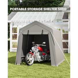 GarveeLife 6 x 8 ft Carport Storage Shed, Portable Garage with Roll-up Zipper Door, Heavy Duty Waterproof Tarp, Storage for Motorcycle, Bike, Firewood, Garden Tools