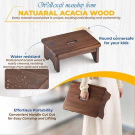 Wooden Step Stool, 6.5'' One Step Stool for Adults, Wooden Beside Step Stool with 550 Lbs Load Capacity, Heavy Duty/Portable/Nonslip/Durable Construction Safe Step Stool for Bedroom/Kitchen