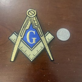 Masons  Masonic Gold &  Blue Iron on Patch 3.5” - USA Product &ship!