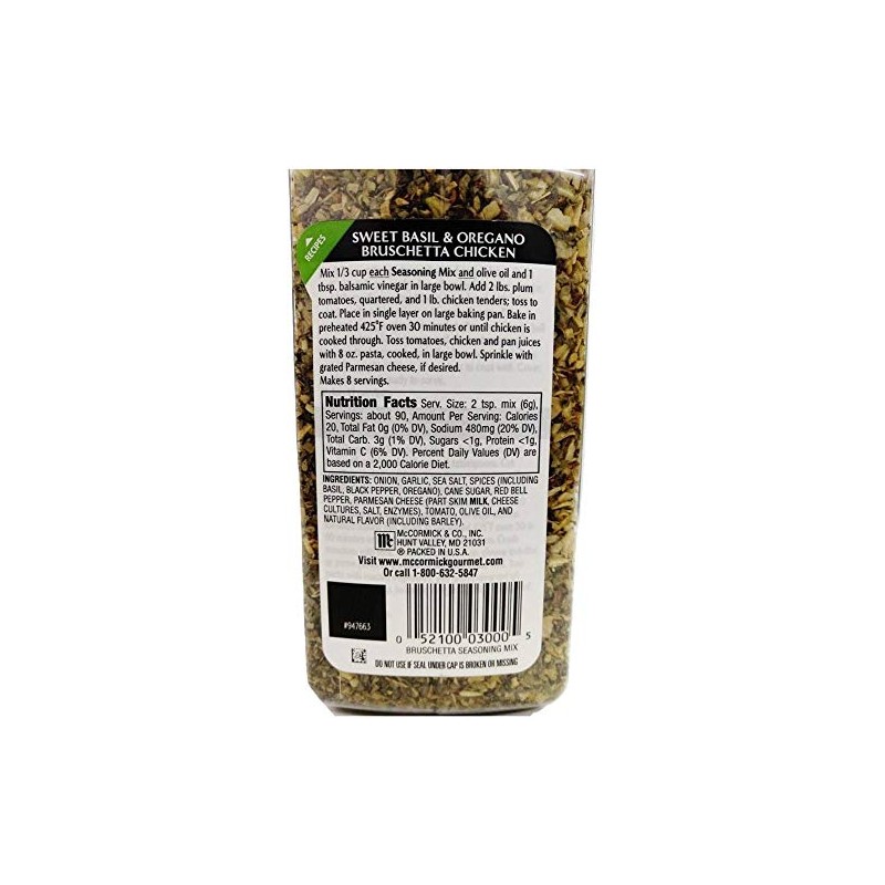 McCormick Gourmet Bruschetta seasoning mix, sweet basil & oregano, 19-oz.,