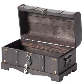 Vintiquewise Small Pirate Style Wooden Treasure Chest (Chest with Padlock) (QI003026.p)