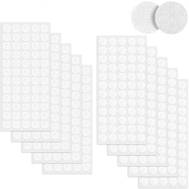 Punti autoadesivi in velcro, 20 mm, 600 pezzi, con velcro, rotondi, per carta, plastica, vetro, pelle, metallo, bianco