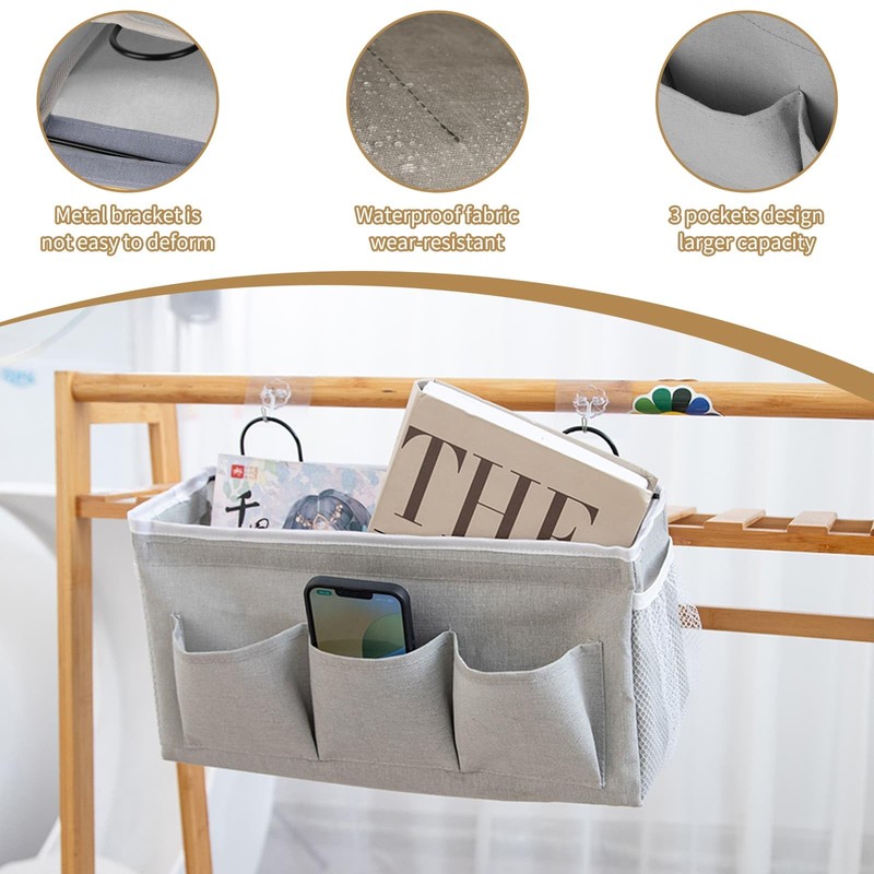 Eidoct Canvas Wall Hanging Organizer Bag with Hook, 3-pockets Waterproof