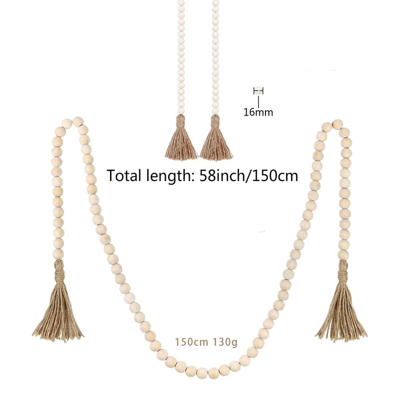 1 Pack 60inch Wood Bead Garland with Tassels,Farmhouse Beads Rustic