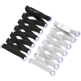 VEAGIA Shoelaces, Metal Teeth Shaped Magnetic Latch, No Tie, Elastic Shoelaces, Elastic Laces, Casual Shoes, Leather Shoes, Sports Shoes, Kids, Elderly, Adults, White + Black - 2 Pairs (4 Pack)