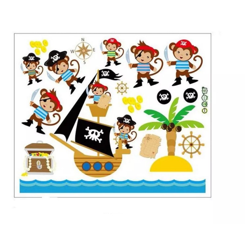 DaraBaby Vinil Decorativo Infantil Changos Barco Pirata Sala Estancia