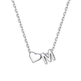 PROSILVER Initial Letter M Necklace 925 Sterling Silver Heart Pendant Necklace for Women Chains