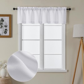 Lecloud Bessie White Valances for Windows 2 Panels Set, Kitchen Window Curtains, Short Cafe Curtains with Rod Pocket, Window Valances Curtains for Bedroom Basement, Each 30 W x 14 L