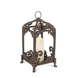 GG Med Metal Lantern Home Decor, 7.25InL x 7.25InW x 14.13InH, Brown