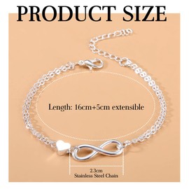 AIOELUV 1 x Infinity Bracelet for Women Heart Ideal for Couples Gifts for Women Anniversary Wedding Valentine's Day Birthday Women's Bracelet Heart Eternal Love and Friendship Silver, Metal