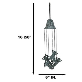 Ebros Gift Verdi Green Brass Metal Nautical Sleeping Mermaid Wind Chime Sirens of The Seas Fantasy Mermaid Patio Garden Decor Wind Noisemakers