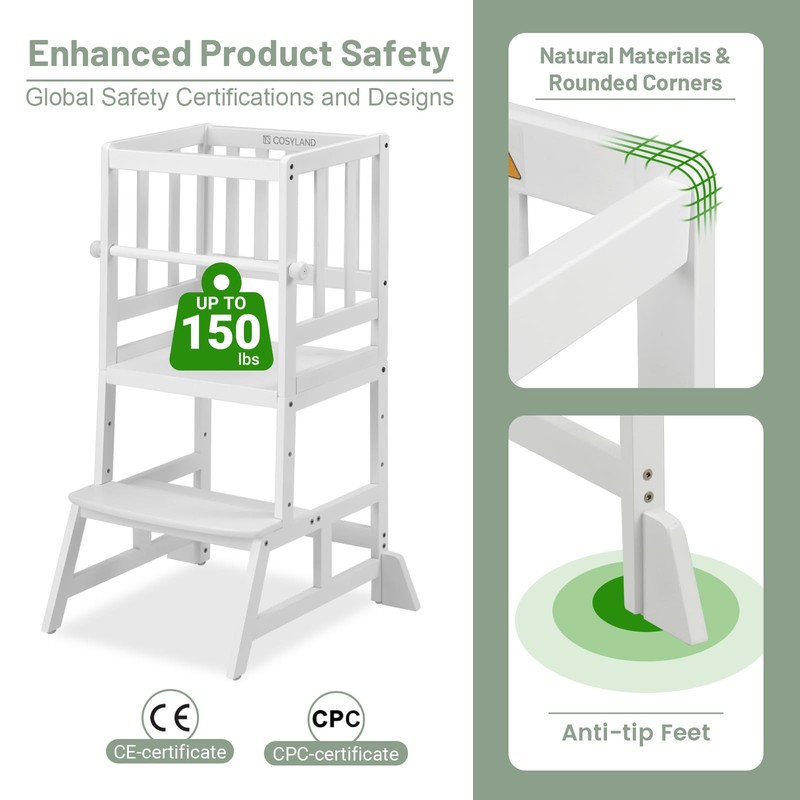 COSYLAND Kids Kitchen Step Stool, Height Adjustable Toddler Standing Tower