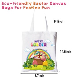 3 Pack Large Easter Canvas Tote Bags with Handles, Easter Treat Basket Gift Bags for Kids, Baskets Buckets for Egg Hunt Reusable Adults Party Favors and Decorations