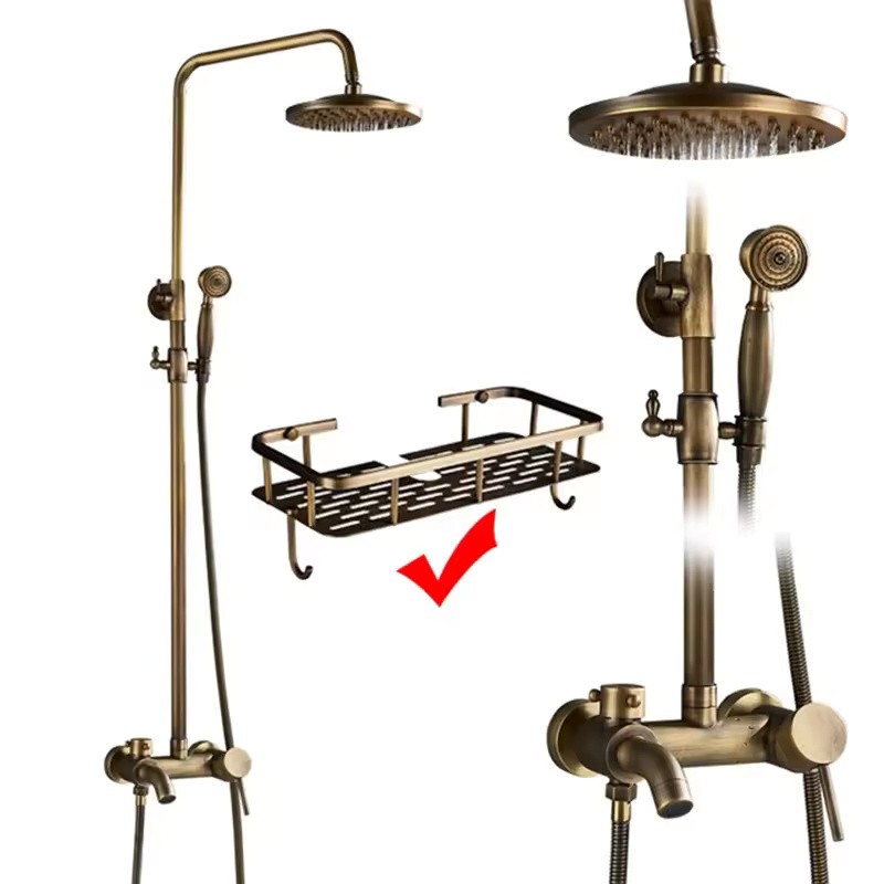 Antique Brass 8-Inch Rainfall Shower System with Hand Shower &