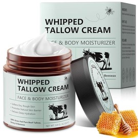 Beef Tallow for Skin, Whipped Tallow and Honey Balm, Organic Tallow Face Moisturizer, Natural Lotion Whipped Beef Tallow Cream for Face & Body Sensitive, Cracked, Dry, Itchy Skin, 4.2 OZ