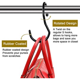 Baoswi 12 Pack Purse Hanger for Closet, Unique Twist Design Bags Hanger Hooks, Large Size Closet Rod Hooks for Hanging Purses, Handbags, Belts, Scarves, Hats,Clothes, Pans and Pots - Black