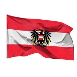 PHENO FLAGS Austria flag 90 x 150 cm with eagle - weather-resistant flag with brass eyelets, 100% polyester, robust double stitching and in vibrant colours - ideal for flag lovers