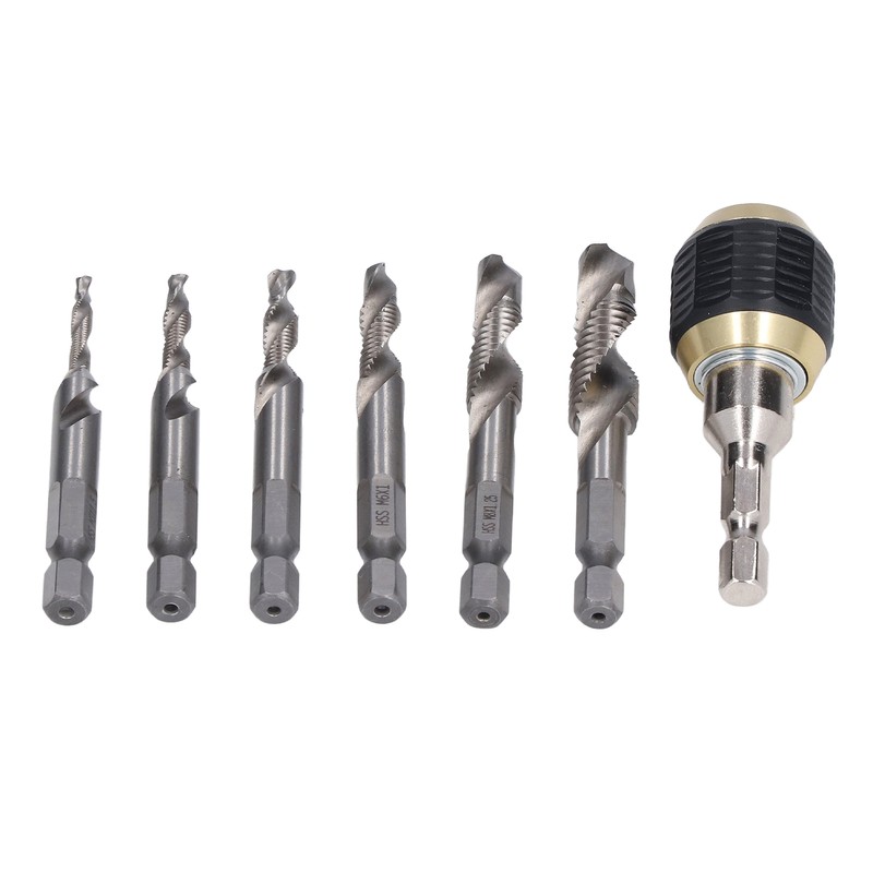 7Pcs/Set Spiral Combination Tap High Speed Steel 1/4in Hex Shank