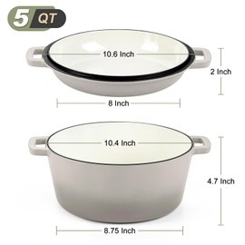 P&P CHEF 5 QT Dutch Oven Pot with Lid for Bread Baking, Khaki Enameled Cast Iron Pot & Skillet for Cooking Baking Roasting, Stoves & Oven Support, 2 in 1 Set