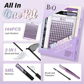 B&Q Fairy Pestañas Postizas Kit Completo Naturales Banda Invisible Racimos 144 pcs Extensiones de Pestañas Efecto Natural Adecuado para Principiantes 