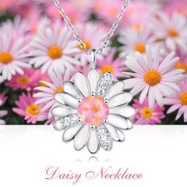 KINGWHYTE Daisy Necklace Gifts for Women 925 Sterling Silver Opal Daisy Pendant Spring Flower Necklace Jewelry Graduation Birthday Celebrate Congratulation Gift(Pink Opal)