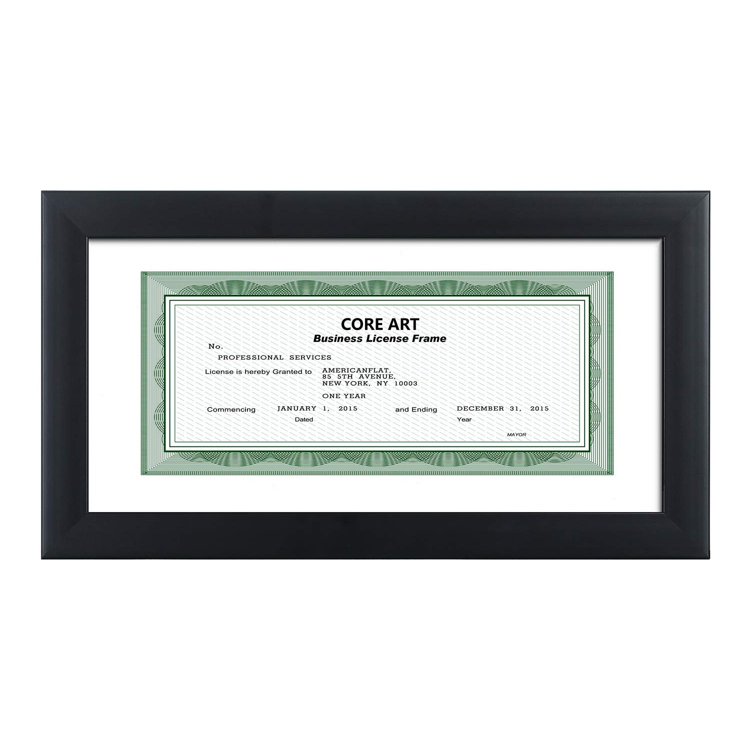 CORE ART 5x10 Business License Frame in Black, Professional Bank Check ...