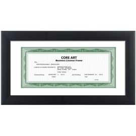 CORE ART 5x10 Business License Frame in Black, Professional Bank Check Frame 3.5x8 with Mat, High Definition Plexiglass, Wall or Tabletop Display