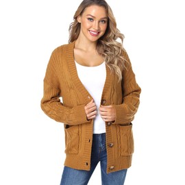 Fuinloth Women's Cardigan Sweater, Oversized Chunky Knit Button Closure with Pockets Camel 2X-Large